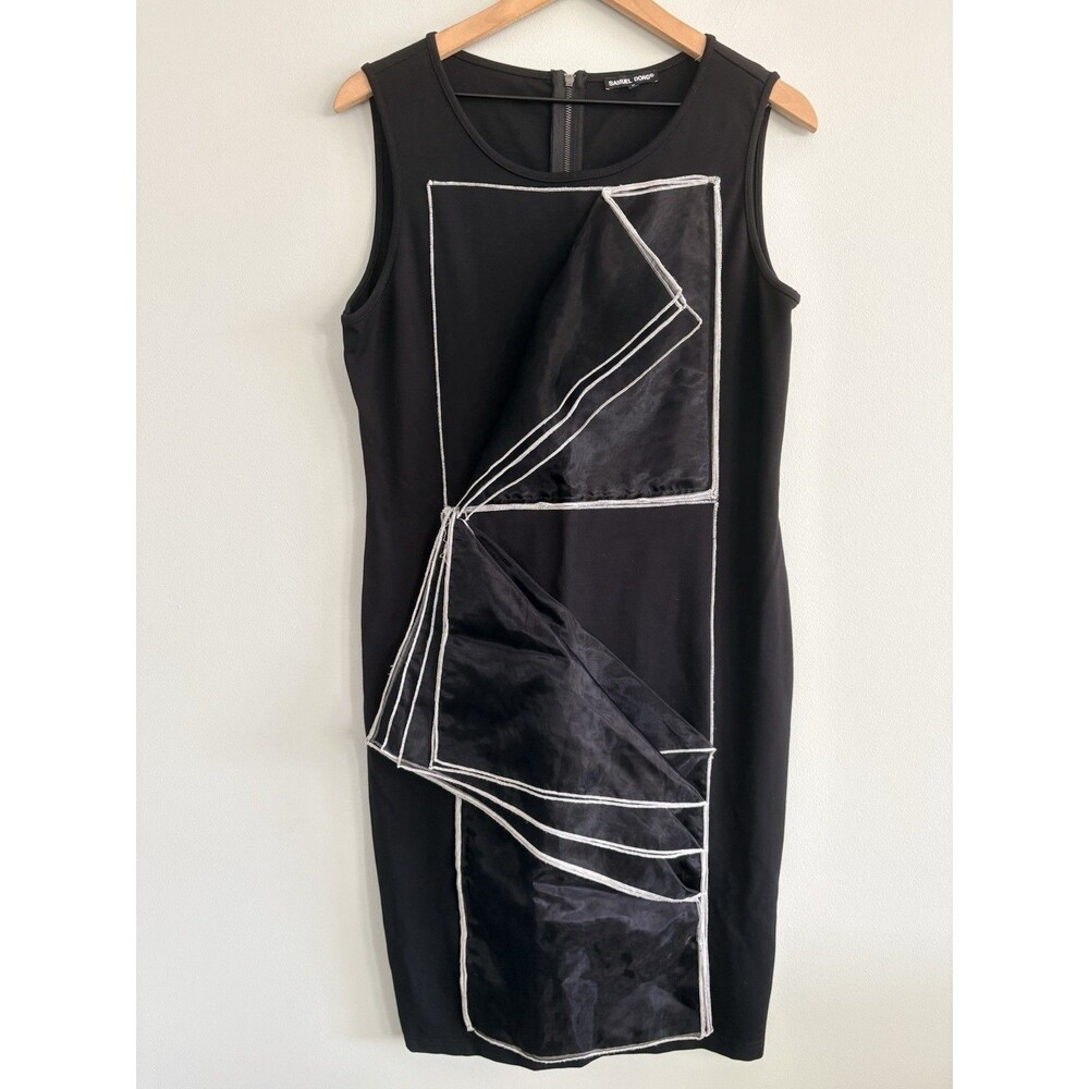 Samuel Dong Dress Black Sleeveless Sheath Womens Medium Cocktail Stretch